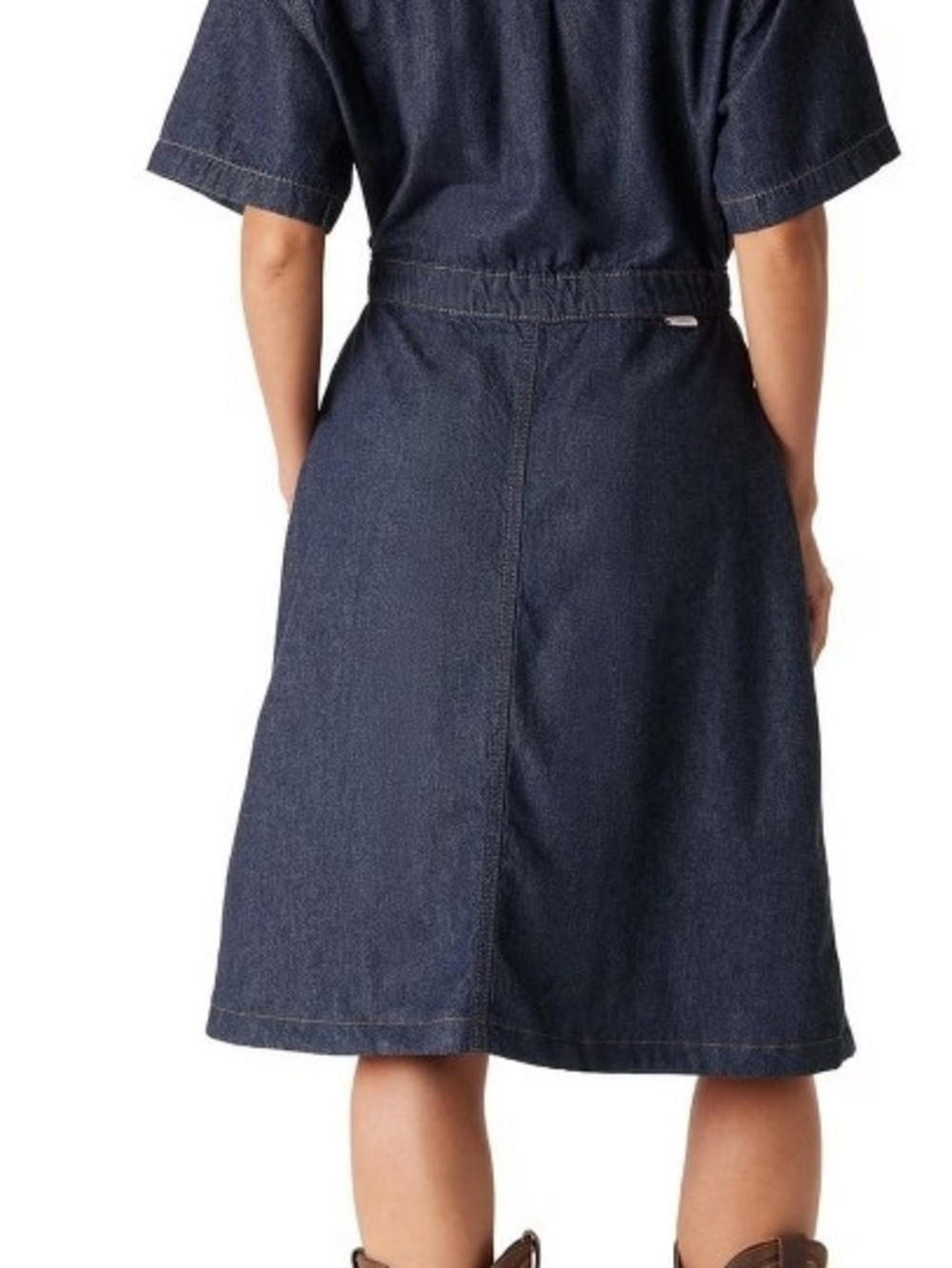Classic Dark Blue Denim Short-Sleeve Jean Overalls Dress - Picture 4 of 7